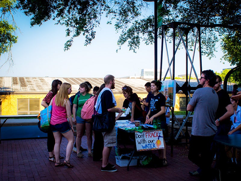 The Frack Free Denton booth at University of North Texas in Denton on Earth Day in 2014.