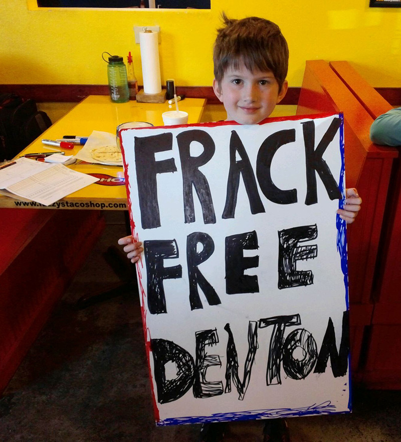A young fracktivist in Denton, TX.
(Photo courtesy of Frack Free Denton)