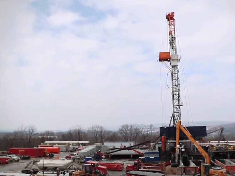 A fracking drill rig.