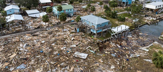 Damaged houses are seen after Hurricane Helene made landfall in Horseshoe Beach, Florida, on Sept. 28, 2024. (Chandan Khanna / AFP via Getty Images)