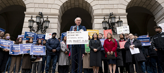 Sen. Edward Markey (D-MA) speaks during a demonstration following being blocked from entering the Environmental Protection Agency (EPA) to meet with Department of Government Efficiency (DOGE) officials, on February 6, 2025 in Washington, DC. (Al Drago / Getty Images)