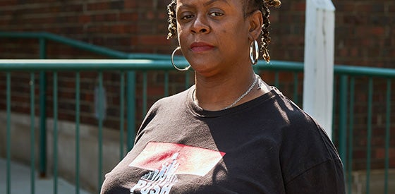 PUSH Buffalo's executive director, Dawn Wells-Clyburn, stands outside of the organization's training center. (Brandon Watson for Earthjustice)