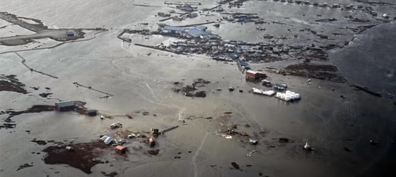 An aerial view of the flooding caused by ex-Typhoon Halong in western Alaska. Hundreds were displaced from their homes. (Courtesy of Alaska National Guard)