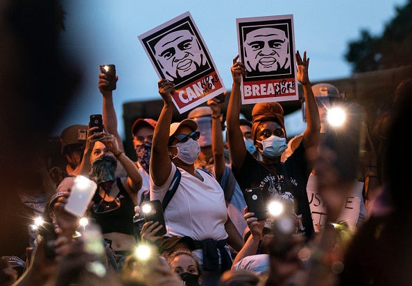 Anti-violence demonstrators gather near the White House on June 3, 2020 in the wake of the George Floyd&#039;s killing by Minneapolis police.