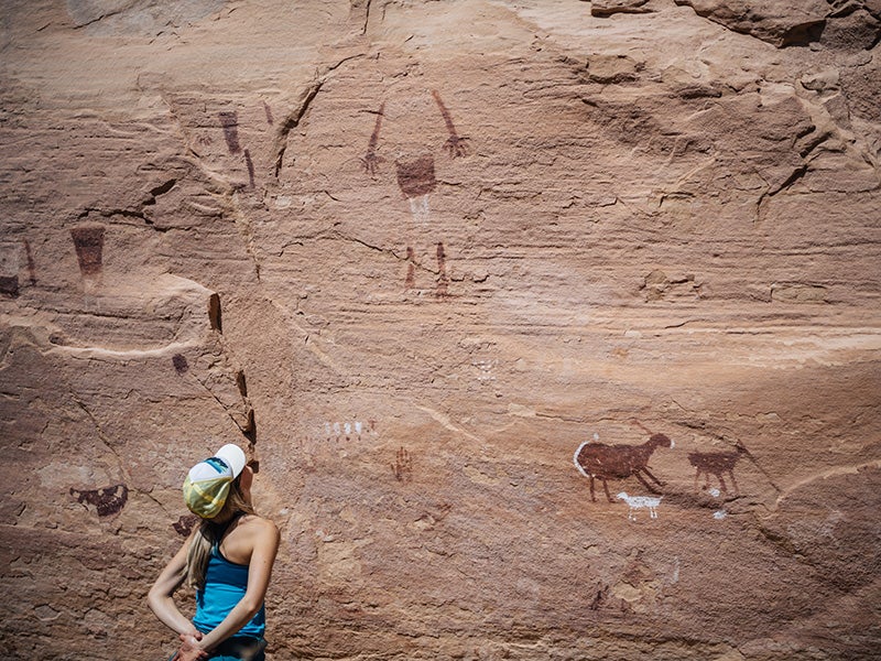 A visitor at Grand Gulch, on Nov. 6, 2017. The area was among the more than one million acres axed from Bears Ears National Monument under the Trump administration.
(© Steven Gnam)