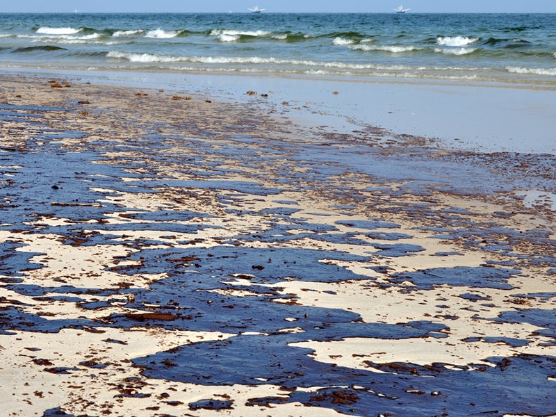 Oil from the BP spill on the beach in Gulf Shores, Ala., on June 12, 2010. A federal court has prohibited the use of funds to build a beach hotel in Alabama that were earmarked for oil spill restoration.
(Danny E Hooks/Shutterstock)