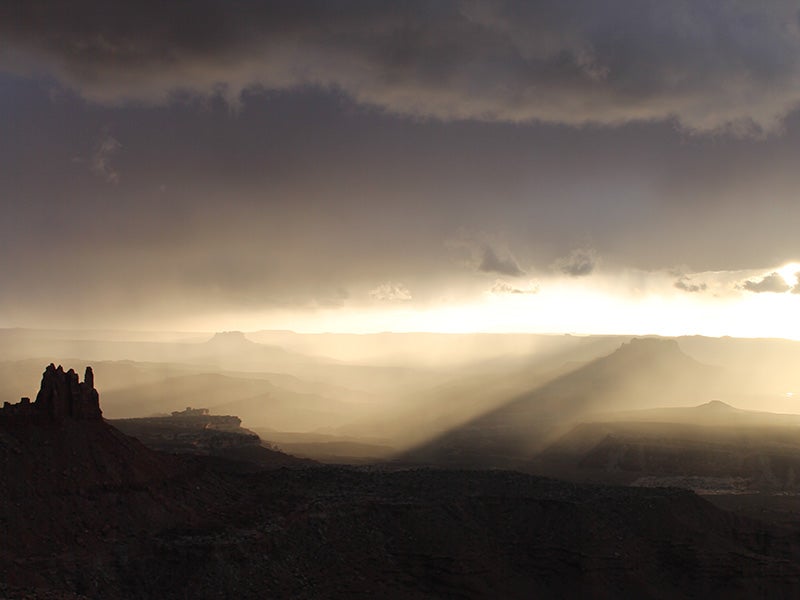 Haze obscures the view at Canyonlands National Park.