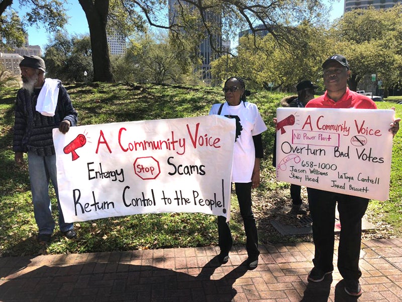 A protest against the proposed Entergy gas power plant in New Orleans East on March 3, 2018.
(COURTESY OF A COMMUNITY VOICE LOUISIANA)