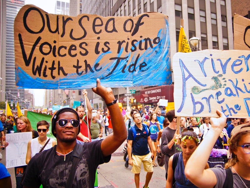 Marchers in New York City&#039;s 2014 Peoples Climate March. Heightened activism at the local level has garnered a breakthrough for environmental justice in this city.