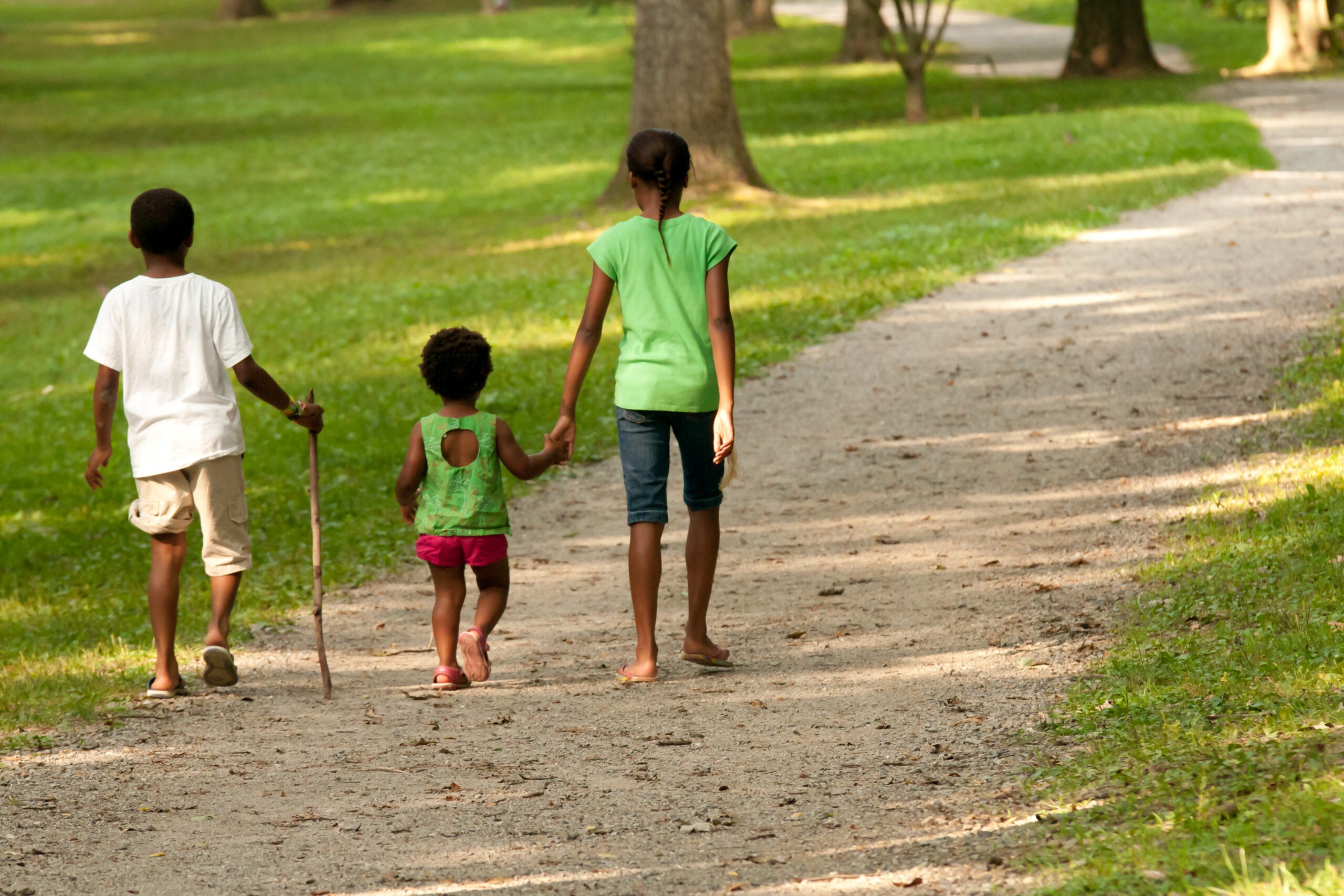 Kids walking in a park