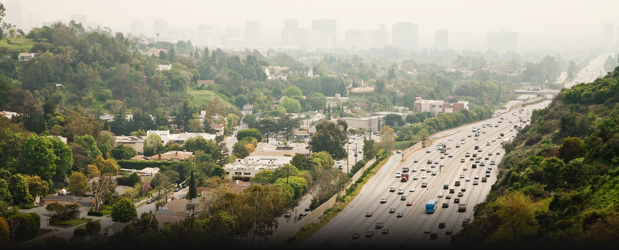 The 405 freeway on a smoggy California day.