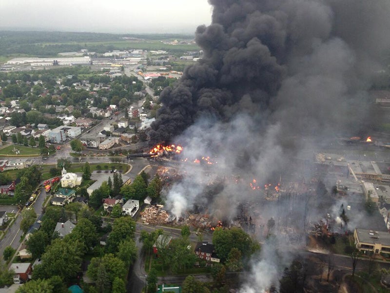 The crude-by-rail explosion in Lac-Mégantic, Canada, killed 47 people in 2013.
(Photo courtesy of Sûreté du Québec)