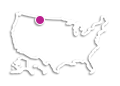 Map of the United States. Pink dot on Badger-Two Medicine.