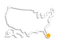Map of the United States. Yellow dot on the Everglades in Florida.