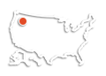 Map of the United States. Pink dot on Washington.