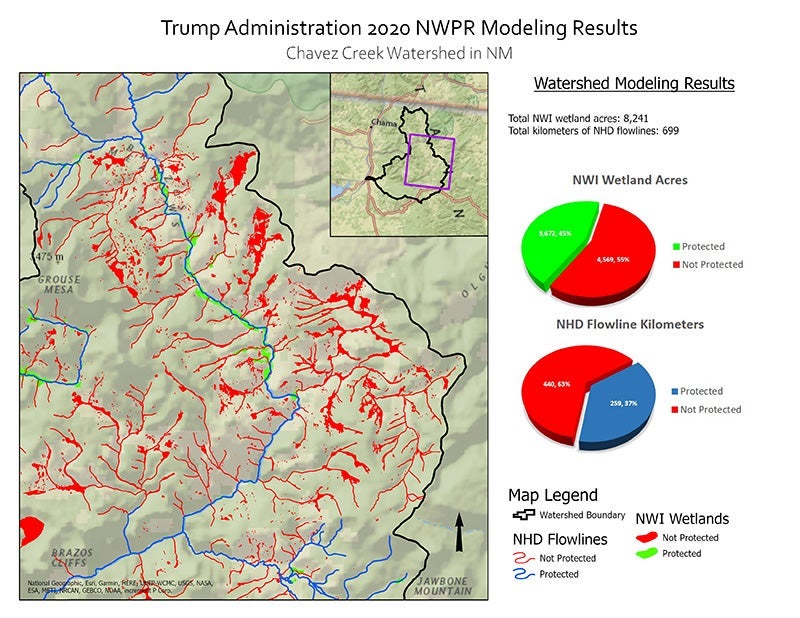 Protected Water and Wetland Modeling Results for Chavez Creek Watershed.