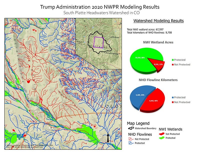 Protected Water and Wetland Modeling Results for South Platte Headwaters Watershed.