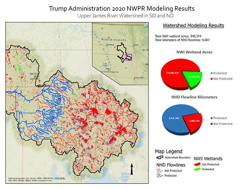 Protected Water and Wetland Modeling Results for Upper James River Watershed.