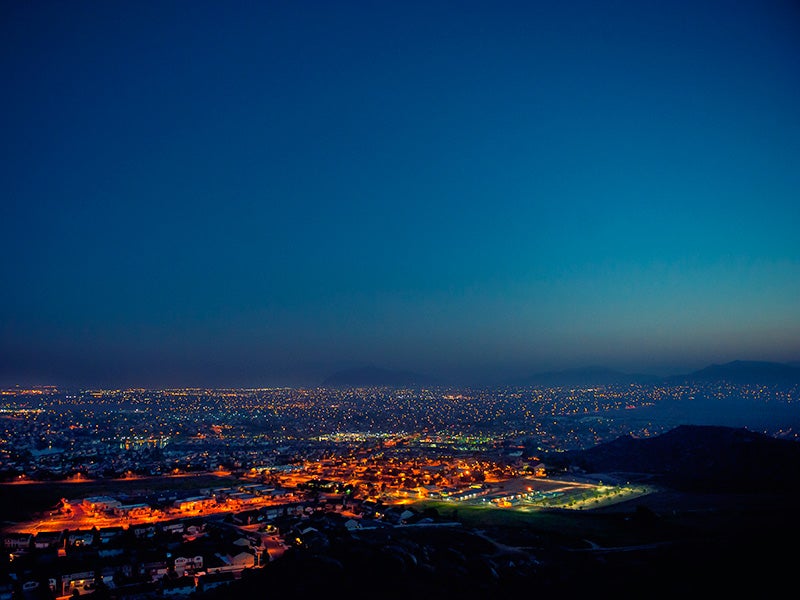 A layer of smog hangs over the California city of Moreno Valley.