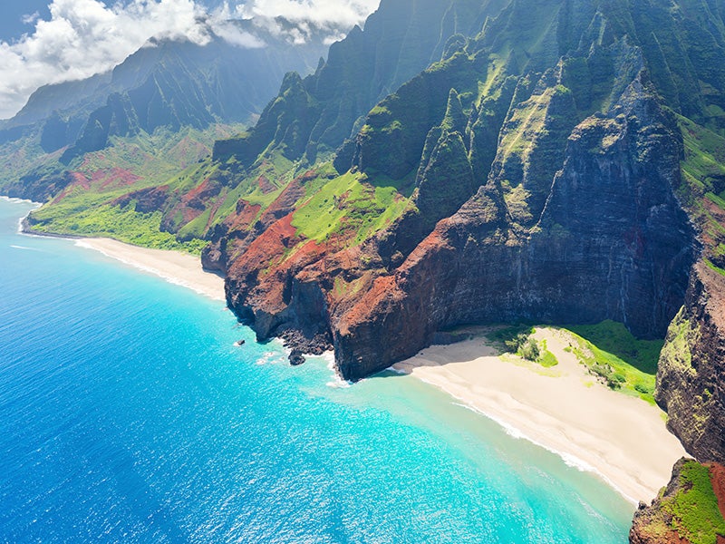 An aerial view on Na Pali coast on Kauai island in Hawaii.