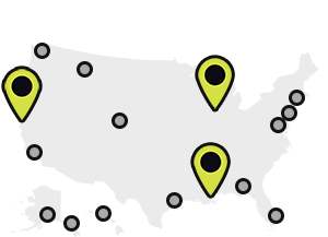 Map of Earthjustice’s office locations, with the San Francisco, Chicago, and New Orleans locations highlighted.