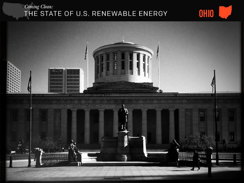 The Ohio Statehouse in Columbus. Ohio can serve as a cautionary tale of the power of dirty energy interests successfully halting its clean energy progresss
(Photo courtesy of Greg Brock)