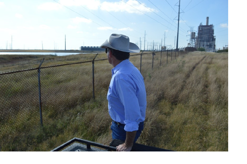 The San Miguel Power Plant, the groundwater beneath a family ranch is contaminated with at least 12 pollutants leaking from coal ash dumps at concentrations more than 100 times above safe levels. South Texas Rancher Alonzo Peeler Jr. stands near land where all the vegetation has died, he believes because of contaminants leaking out of a coal ash waste pond behind this fence.
(Ari Phillips, Environmental Integrity Project)