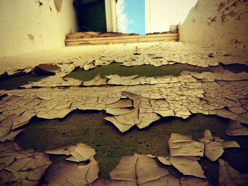 Peeling paint in an old building.