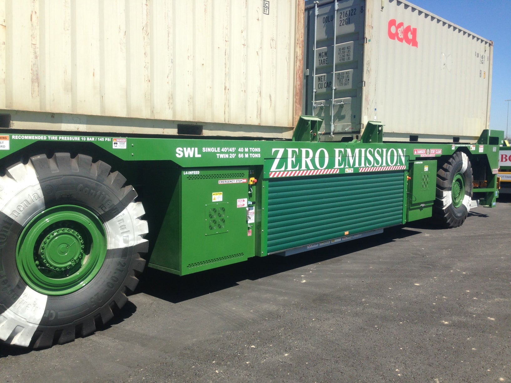 A zero emissions truck at the Port of Long Beach, California.