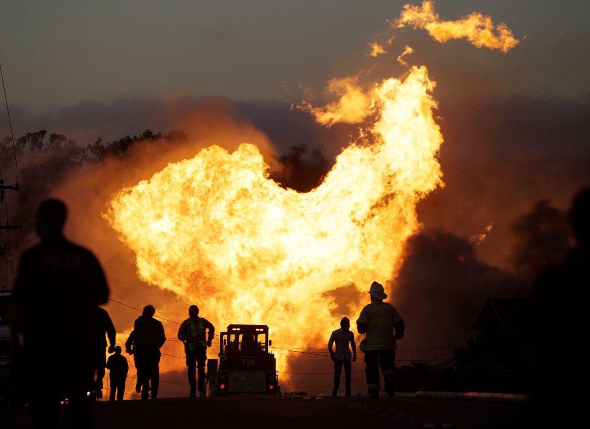 A massive, deadly fire roared through a mostly residential neighborhood in San Bruno, Calif., near San Francisco, on Sept. 9, 2010. California utility disclosed its ruptured line had sprung a gas leak in a spot only few miles away years before.