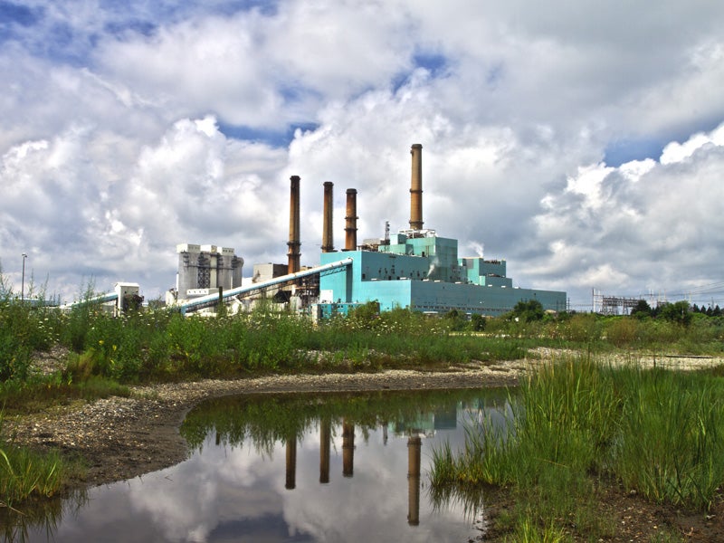 Power plant next to a stream