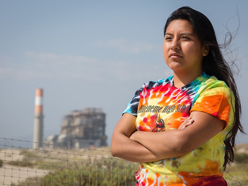 Lilian Bello spoke against a proposed natural gas plant in Oxnard, California, that, if allowed, would join three existing gas plants on the city’s beach.