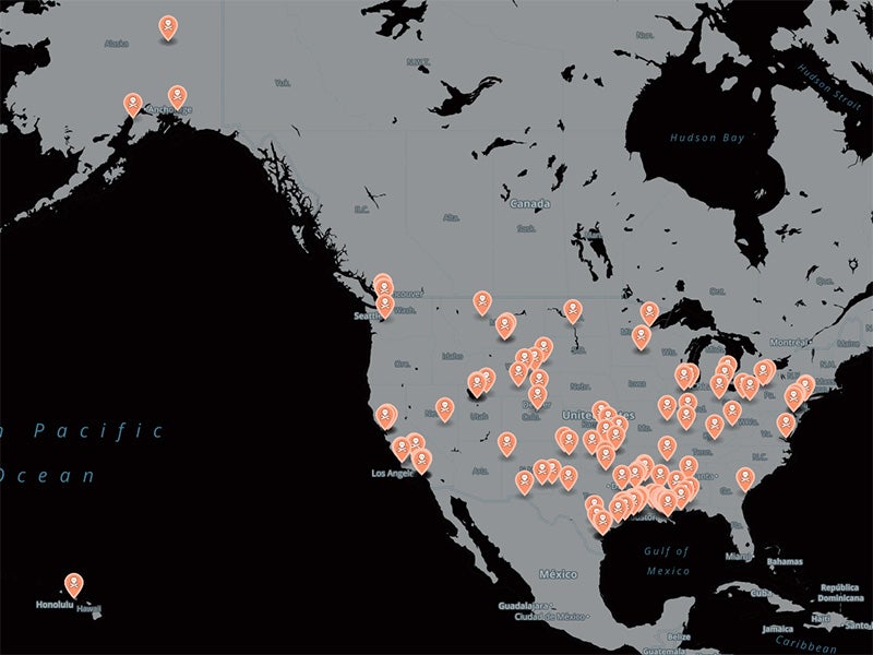 Map of oil refineries in the United States.