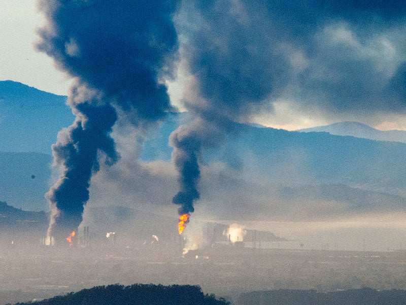 An industrial accident caused a massive fire at the Chevron oil refinery in Richmond, Calif., on August 5, 2012.