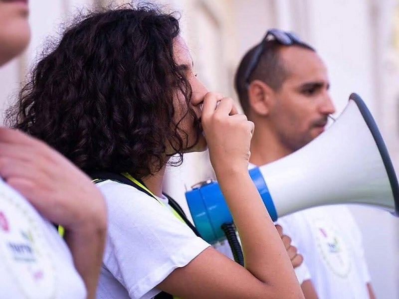 Rima Rahmani at a Youth for Climate Tunisia rally in Tunis.