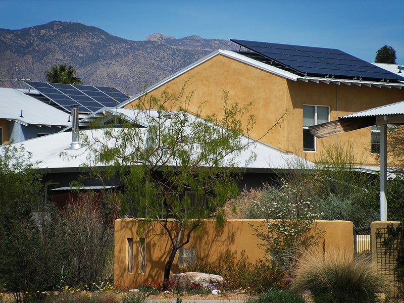 A home in Tucson, Ariz., with rooftop solar panels.