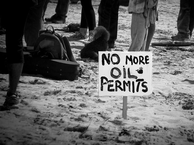 One of the many signs for the Stand in the Sand march in downtown Santa Barbara, California in May 2015.