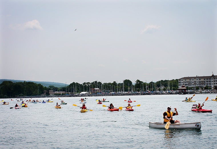 Kayakers, protesting a gas storage facility on Seneca Lake, in June 2012.
(Michael Fitzgerald for Earthjustice)