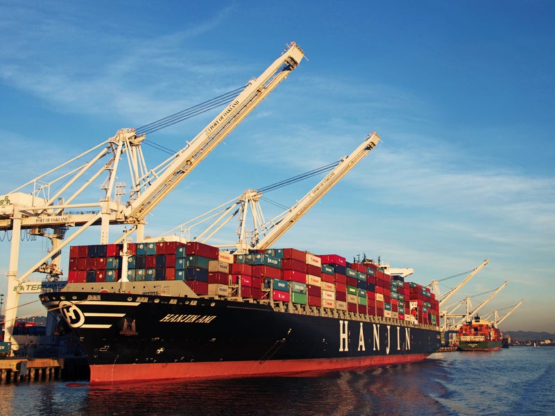 Container ship docked at the Port of Oakland