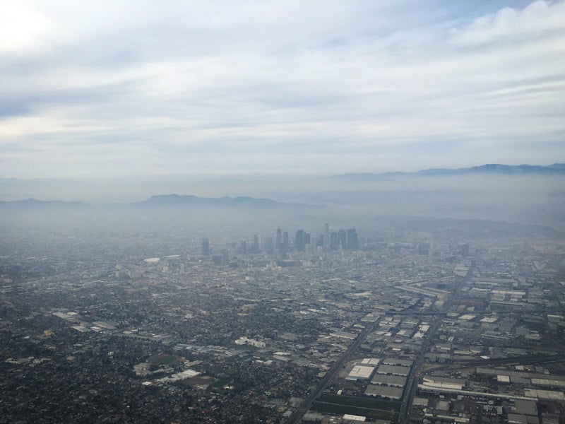 Smog hovers over downtown Los Angeles and surrounding areas on March 3, 2016.