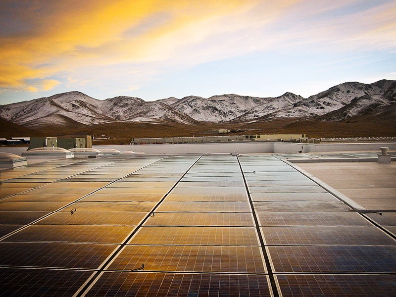 A 150 kilowatt photovoltaic array at the Food Bank of Northern Nevada, in Reno.
(Black Rock Solar / CC BY 2.0)