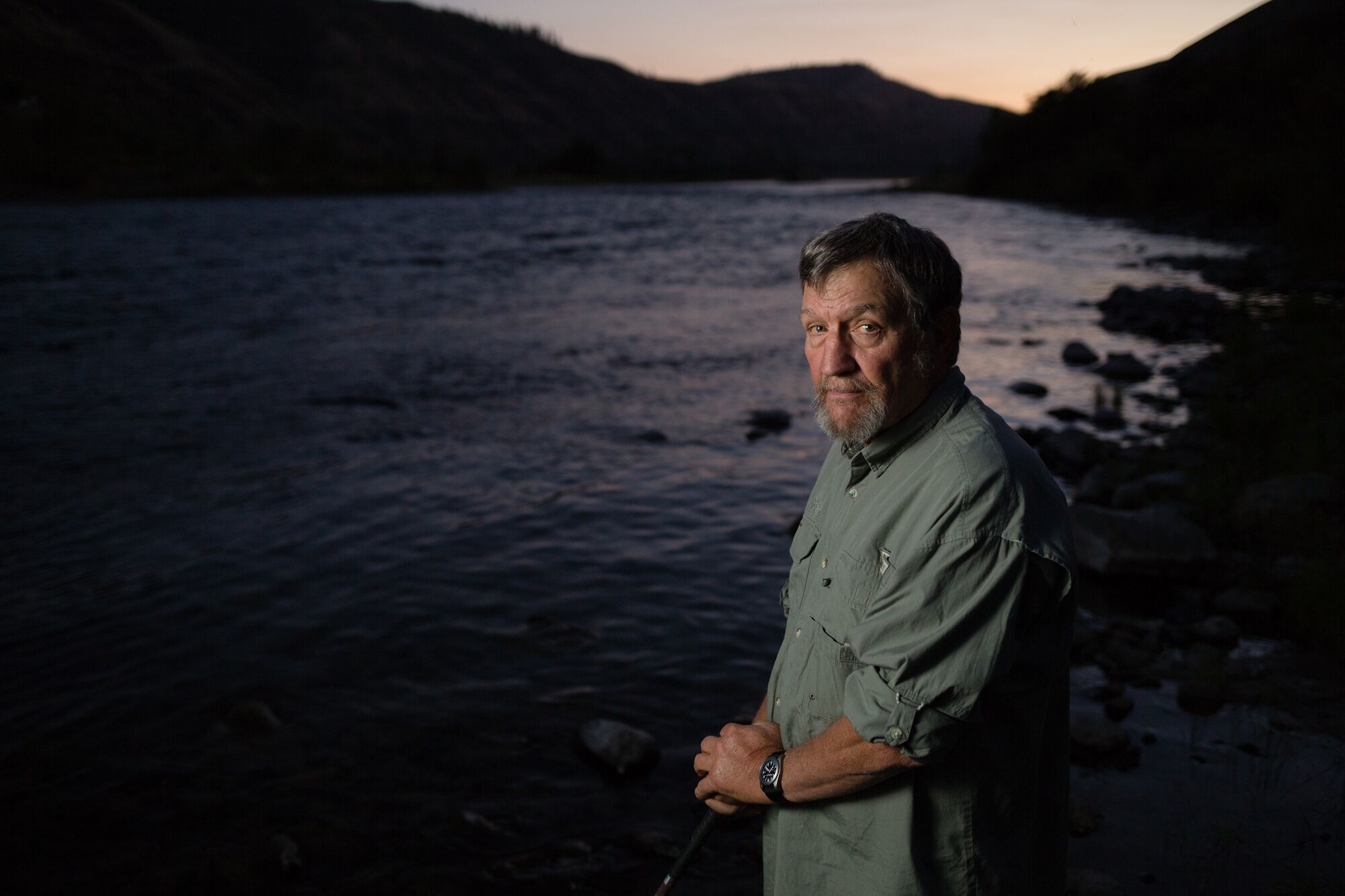 Steve Pettit, retired biologist, on Clearwater River, upriver from its confluence with the Snake River in Lewiston, Idaho.