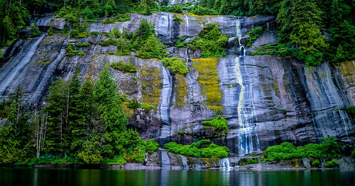 A waterfall in Southeast Alaska&#039;s Tongass National Forest.