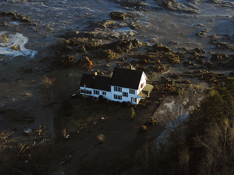 The aftermath from the coal ash spill after the dam collapsed at the Kingston Plant in Harriman, TN