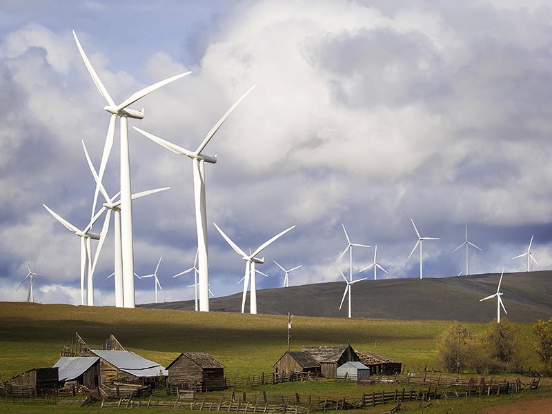 Wind turbines near the Colombia River in Washington state.