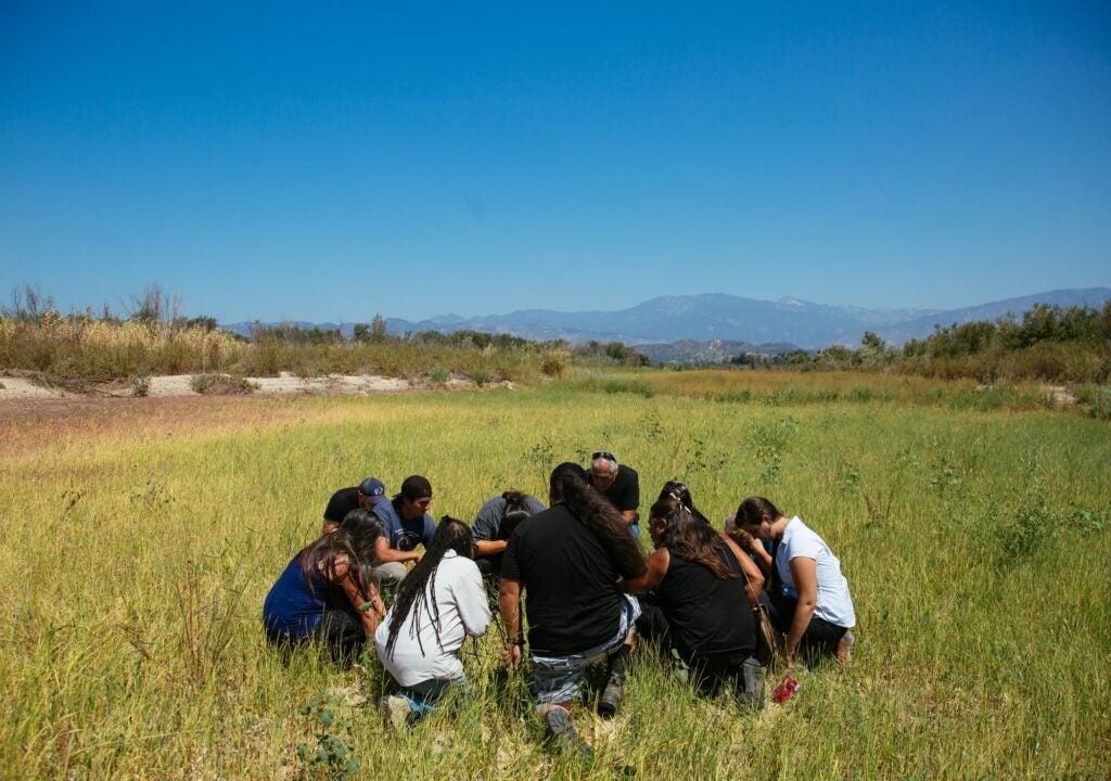 Members of the indigenous led nonprofit Wishtoyo Foundation gathered with Earthjustice and other local indigenous community members in Santa Paula, Calif., in opposition to a proposed power plant.